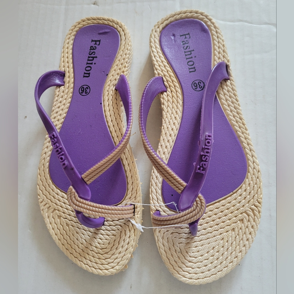 Fashion Purple Slip On Flip Flop T-strap Womens Sandals Size 36/6 (GD-A35)